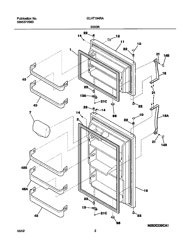 DOORS Diagram and Parts List for GLHT184RAB5  Frigidaire Refrigerator