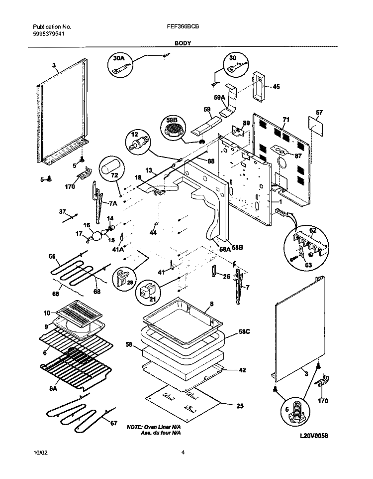 BODY Diagram and Parts List for FEF366BCB  Frigidaire Range