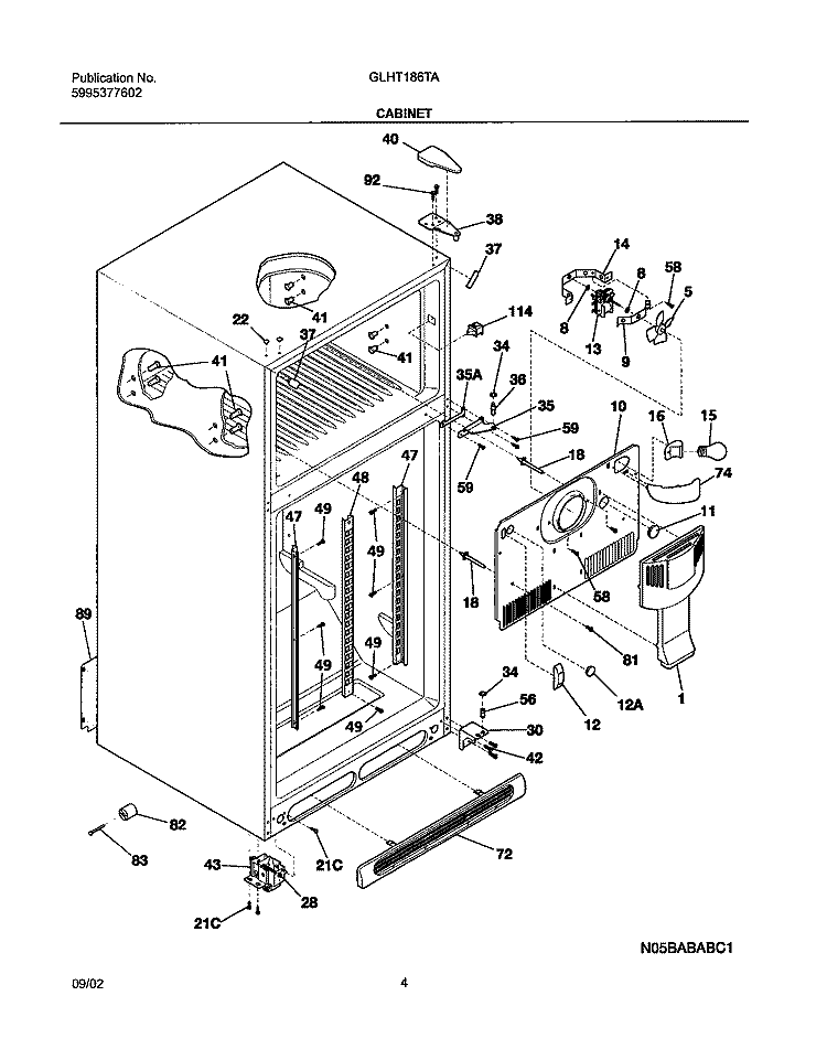 CABINET Diagram and Parts List for GLHT186TAQ4  Frigidaire Refrigerator