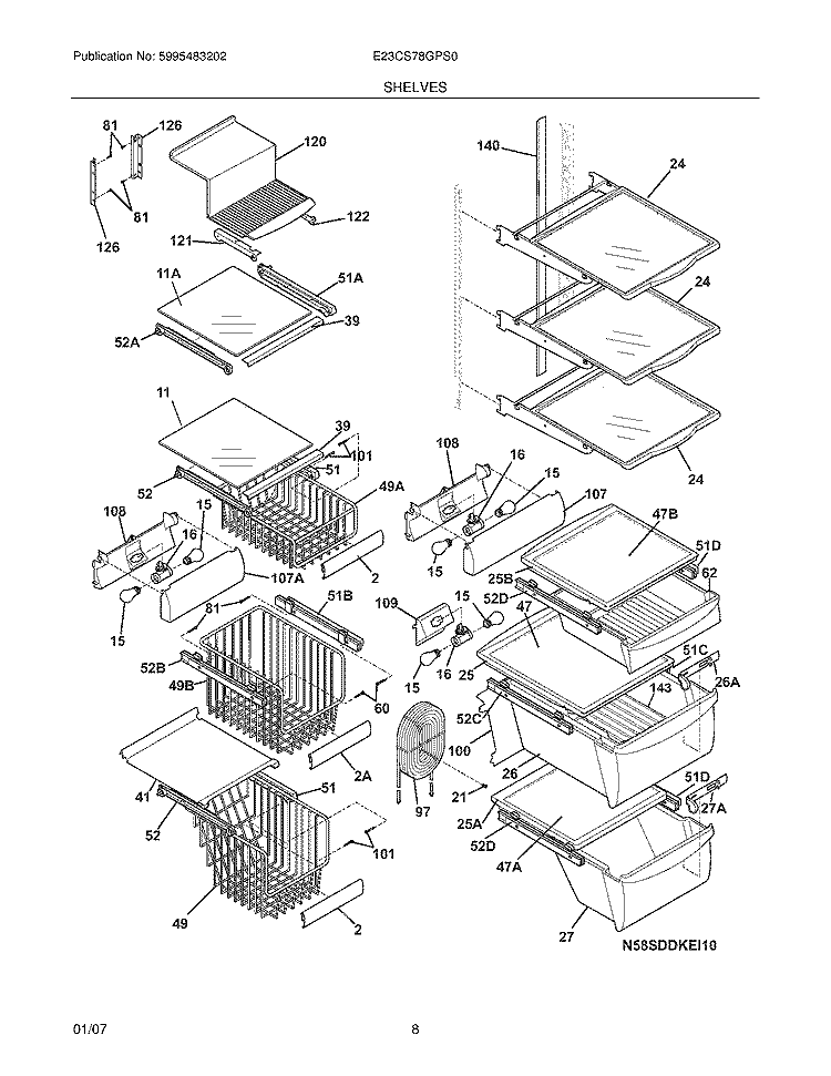 SHELVES Diagram and Parts List for E23CS78GPS0  Electrolux Refrigerator