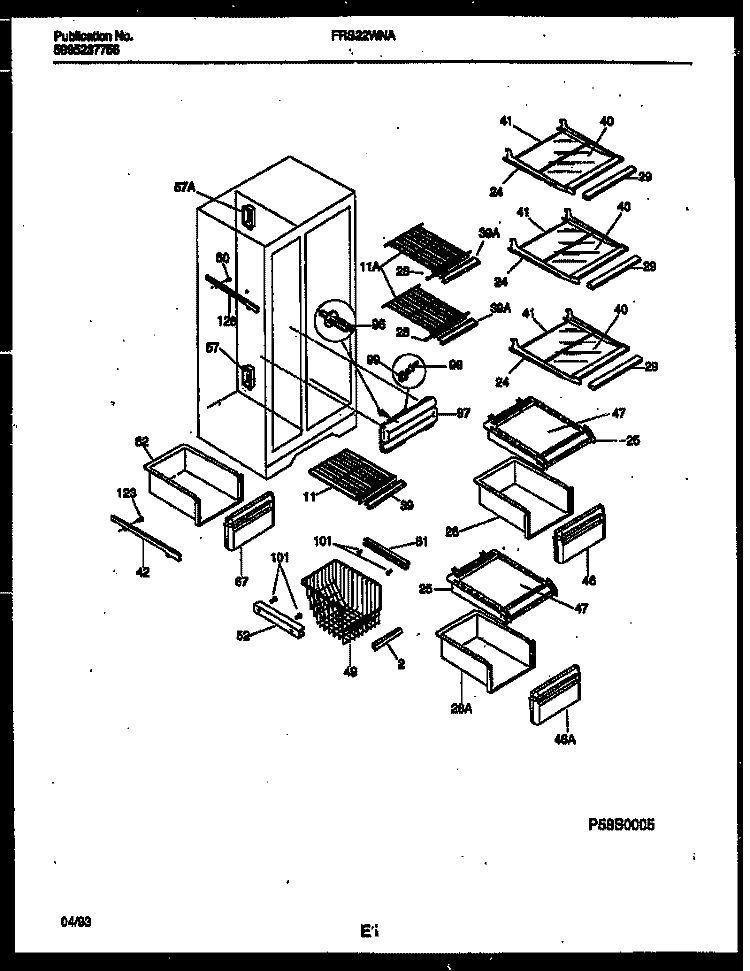 SHELVES AND SUPPORTS Diagram and Parts List for FRS22WNAD0  Frigidaire Refrigerator
