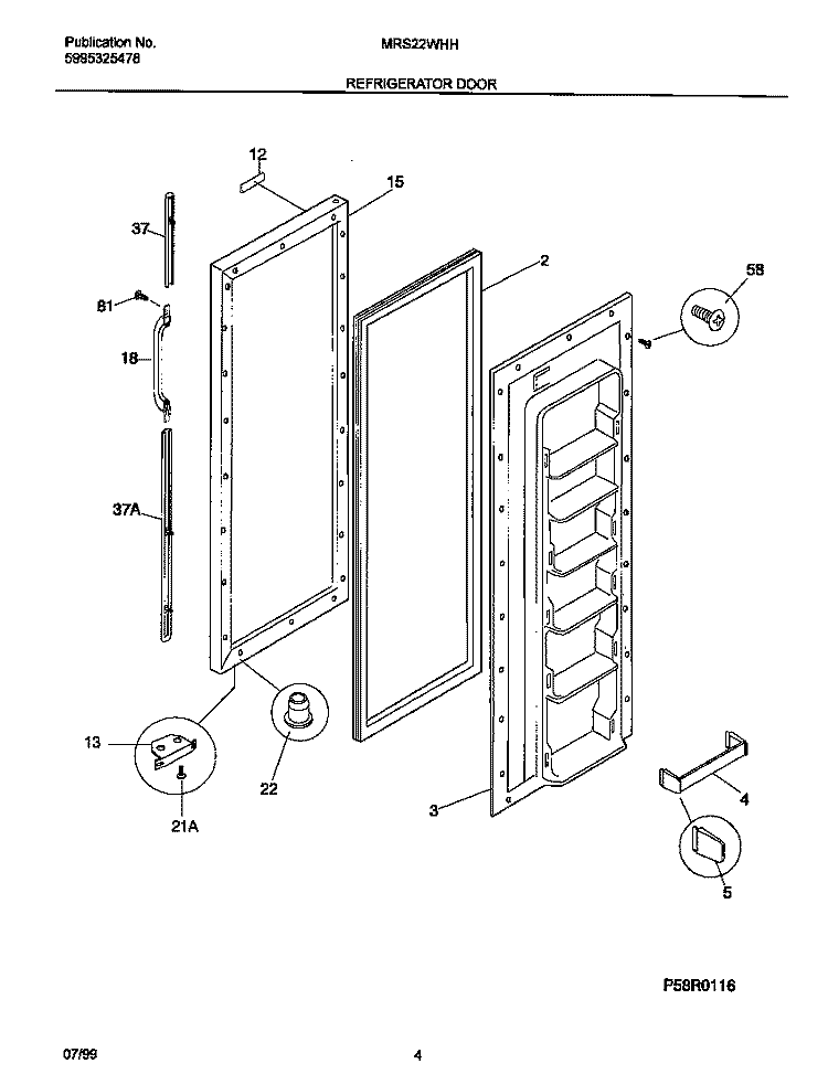 REFRIGERATOR DOOR Diagram and Parts List for MRS22WHHW0  Frigidaire Refrigerator