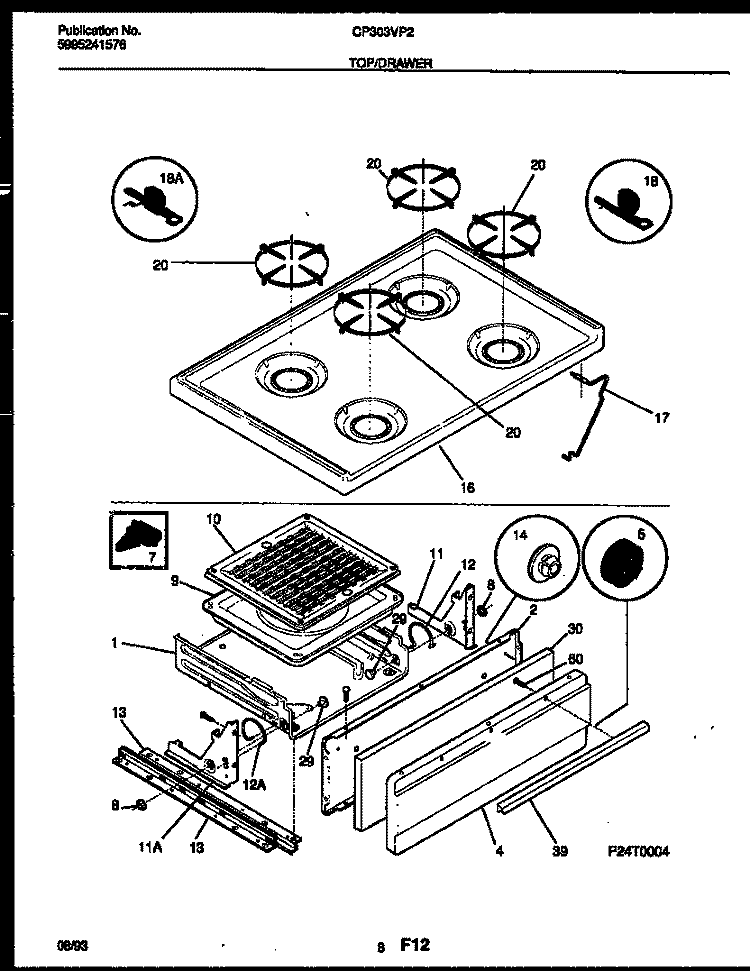 COOKTOP AND BROILER DRAWER PARTS Diagram and Parts List for CP303VP2D3  Frigidaire Range