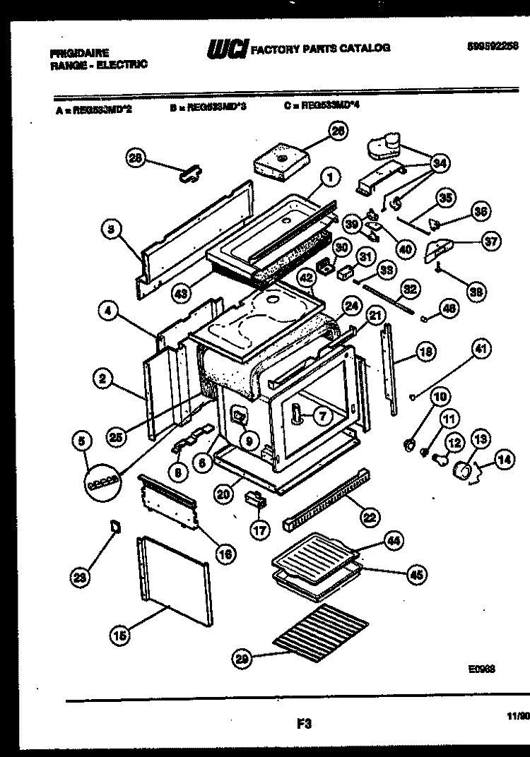 BODY PARTS Diagram and Parts List for REG533MDM2  Frigidaire Range