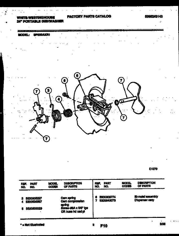 CAM Diagram and Parts List for SP550AXR1  Frigidaire Dishwasher