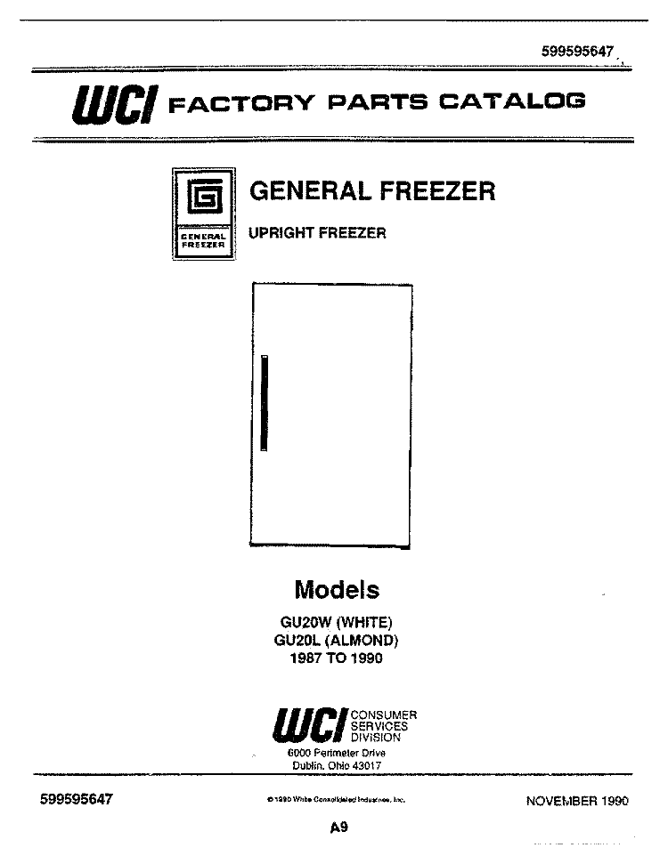 COVER Diagram and Parts List for GU20W  Frigidaire Freezer