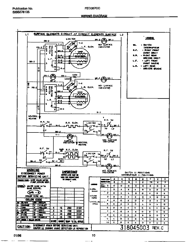 WIRING DIAGRAM Diagram and Parts List for FED387CCSC  Frigidaire Wall Oven