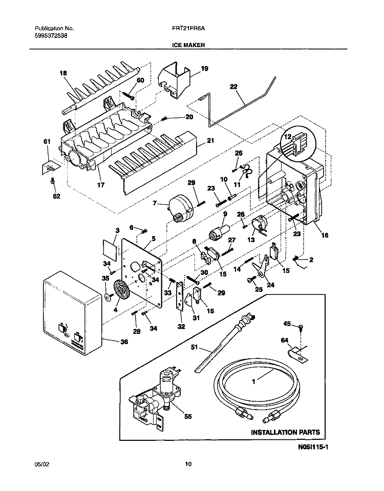 ICE MAKER Diagram and Parts List for FRT21FR6AB4  Frigidaire Refrigerator