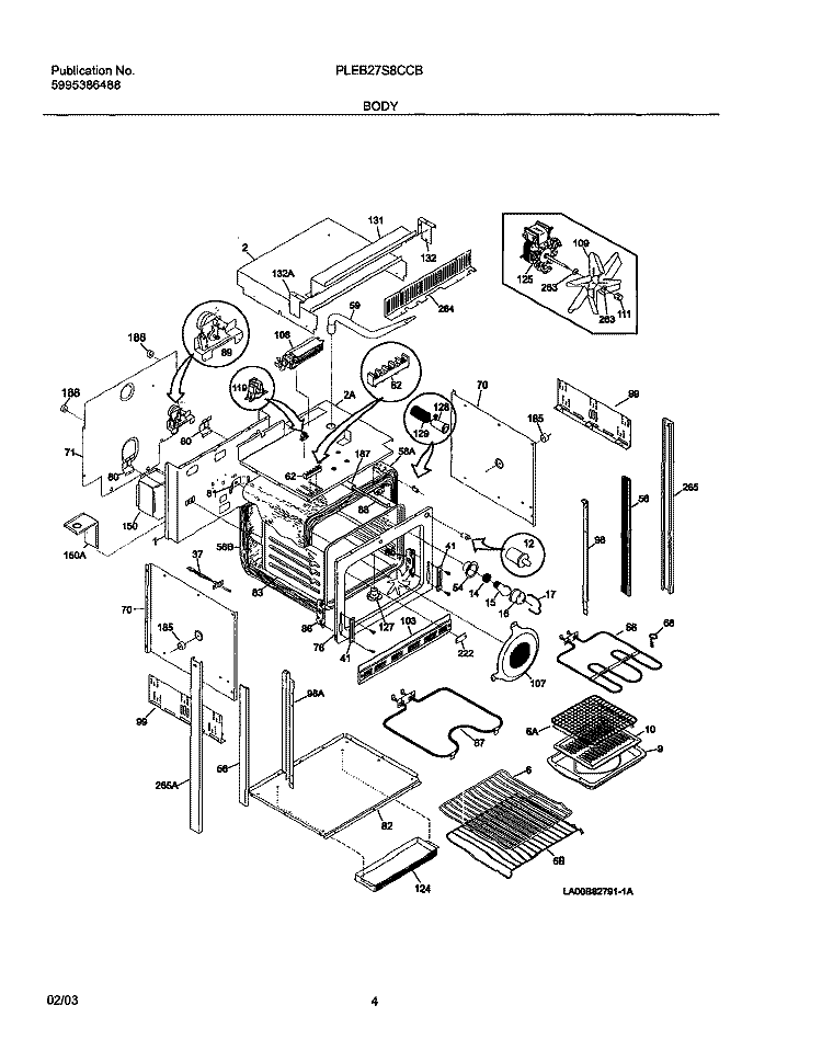 BODY Diagram and Parts List for PLEB27S8CCB  Frigidaire Wall Oven