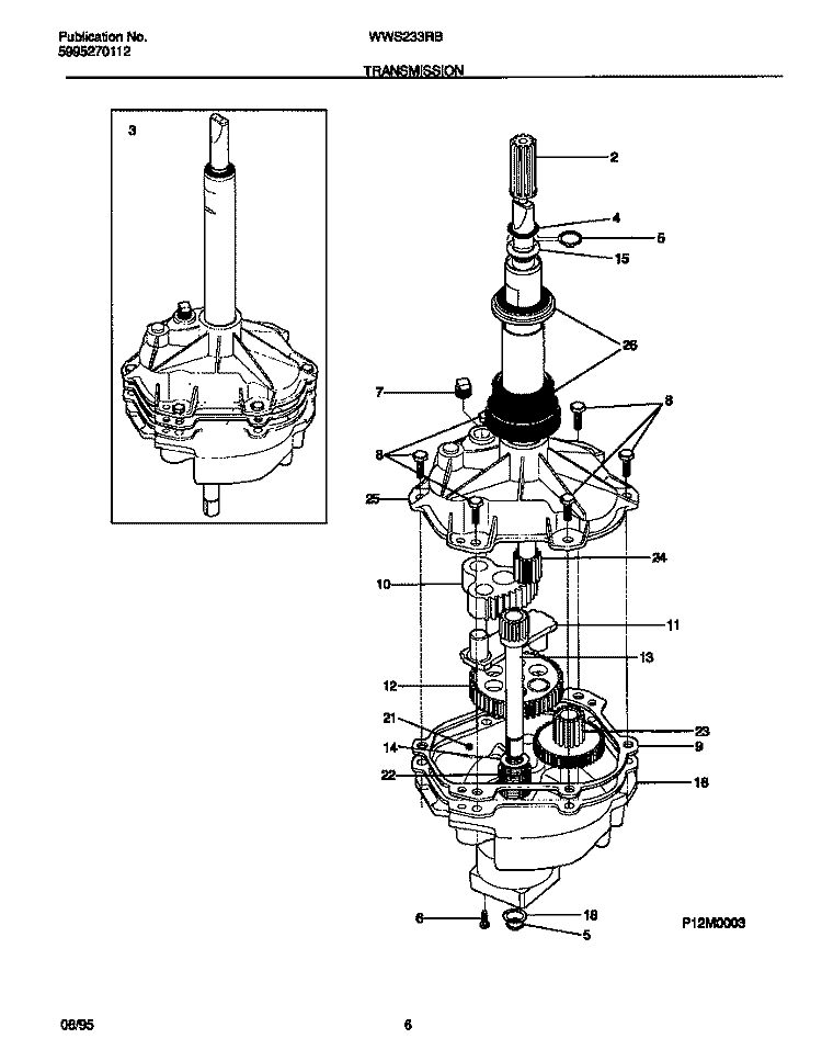 TRANSMISSION Diagram and Parts List for WWS233RBW0  Frigidaire Washer