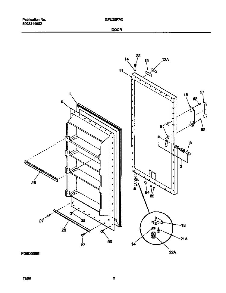 DOOR Diagram and Parts List for GFU20F7GW1  Gibson Freezer