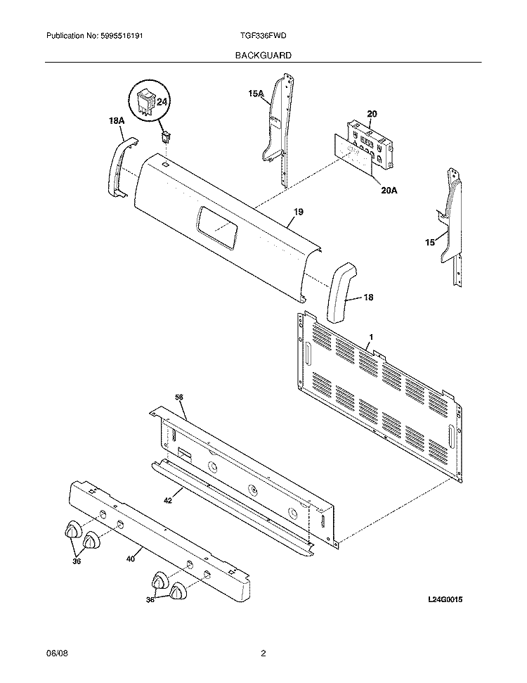 BACKGUARD Diagram and Parts List for TGF336FWD  Tappan Range