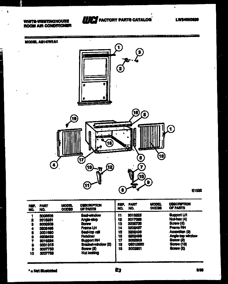 CABINET AND INSTALLATION PARTS Diagram and Parts List for AS147N1A1  Frigidaire Air Conditioner