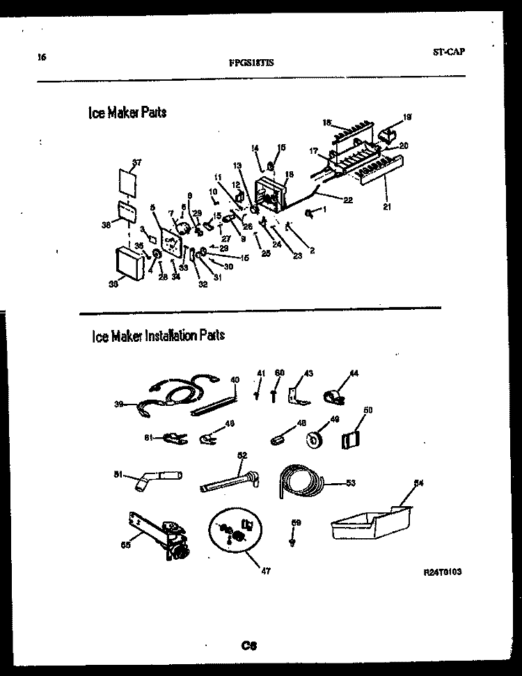 ICE MAKER AND INSTALLATION PARTS Diagram and Parts List for FPGS18TSLW0  Frigidaire Refrigerator