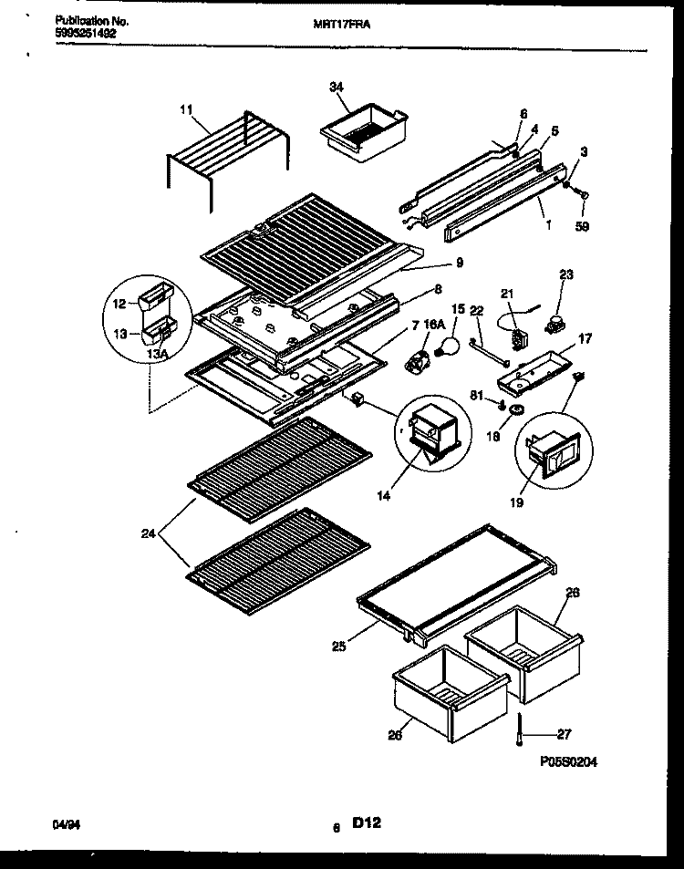 SHELVES AND SUPPORTS Diagram and Parts List for MRT17FRAZ0  Frigidaire Refrigerator