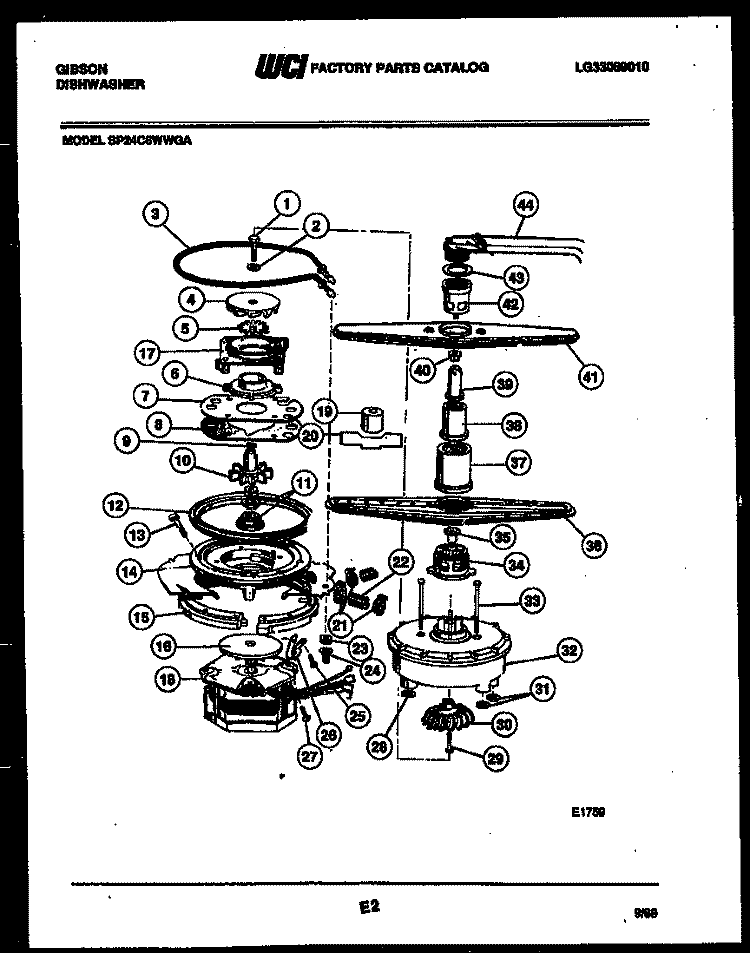 MOTOR PUMP PARTS Diagram and Parts List for SP24C6WWGA  Gibson Dishwasher