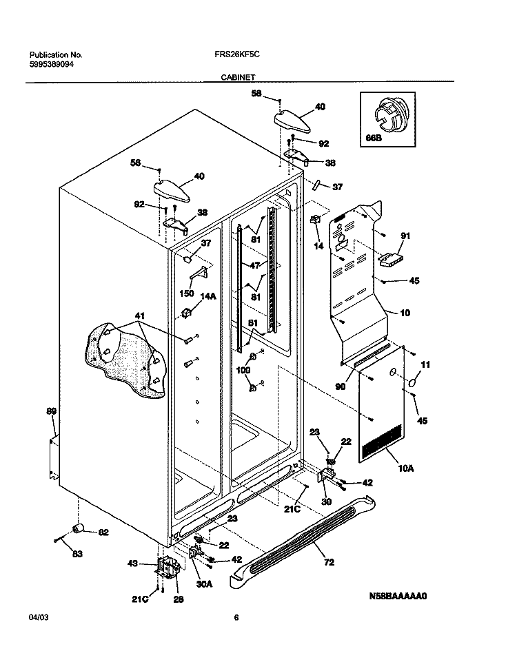 CABINET Diagram and Parts List for FRS26KF5CB0  Frigidaire Refrigerator