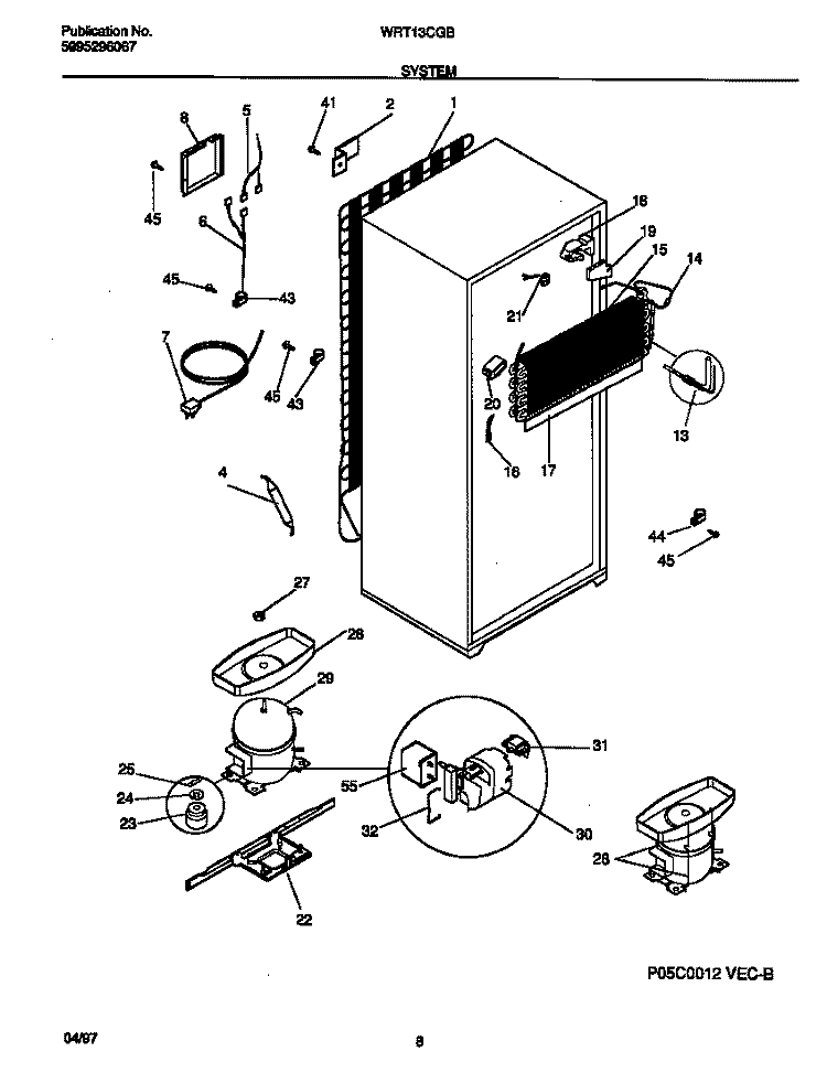 SYSTEM Diagram and Parts List for WRT13CGBD4  Frigidaire Refrigerator