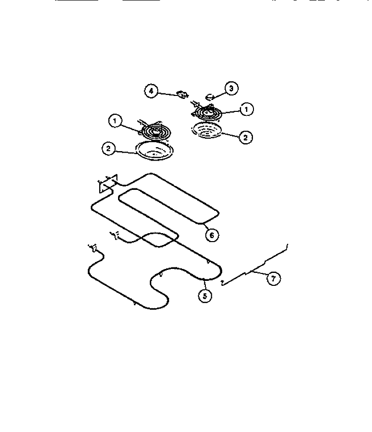 BURNERS, HEATING ELEMENT Diagram and Parts List for REM638BDL5  Frigidaire Range