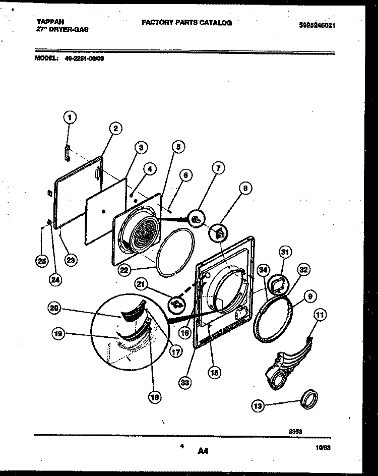 DOOR PARTS Diagram and Parts List for 49-2251-23-03  Tappan Dryer