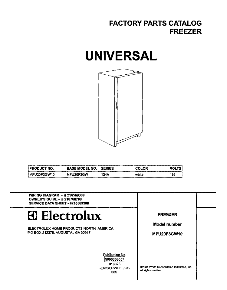 COVER Diagram and Parts List for MFU20F3GW10  Uni Freezer