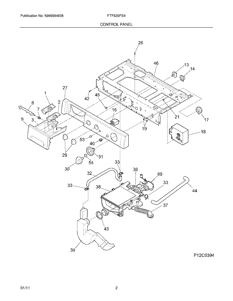 CONTROL PANEL Diagram and Parts List for FTF530FS4  Frigidaire Washer