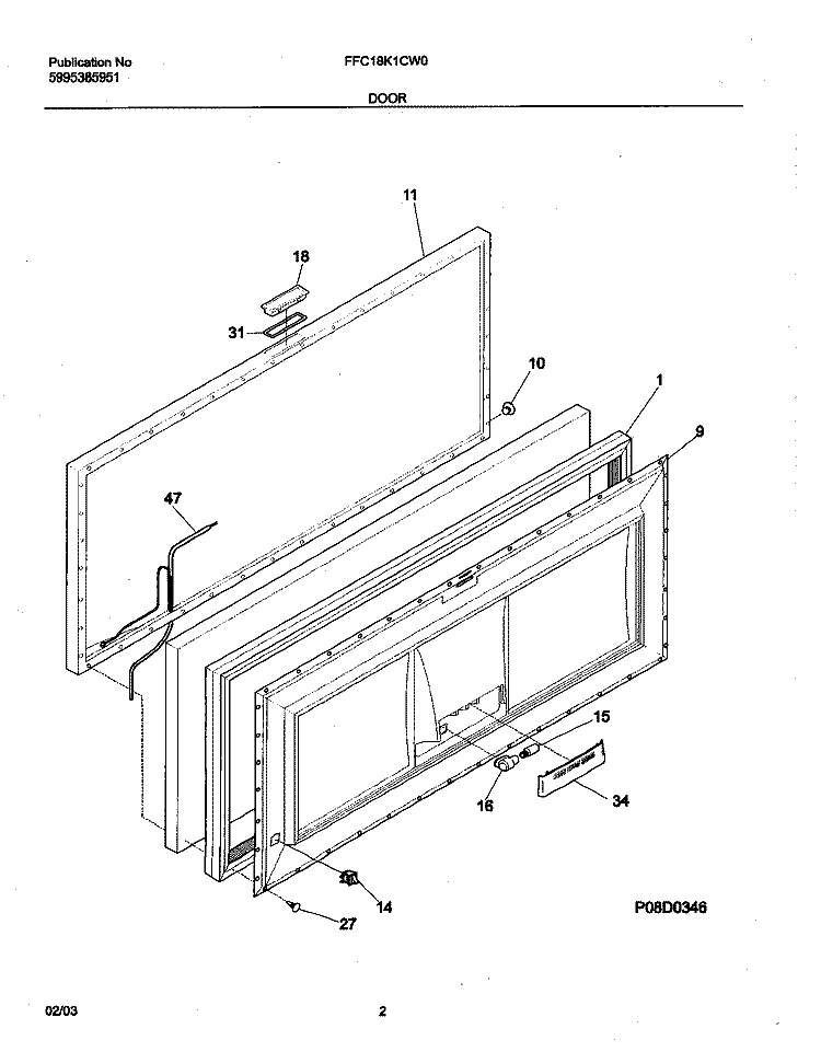 DOOR Diagram and Parts List for FFC18K1CW0  Frigidaire Freezer