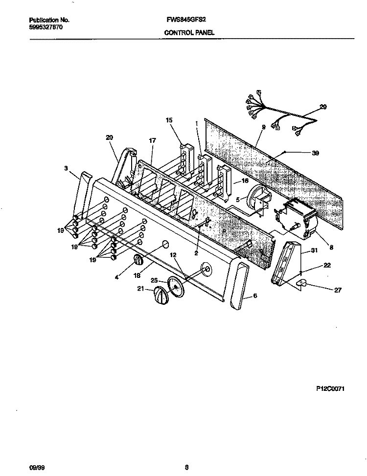P12C0071 CONTROL PANEL Diagram and Parts List for FWS845GFS2  Frigidaire Washer