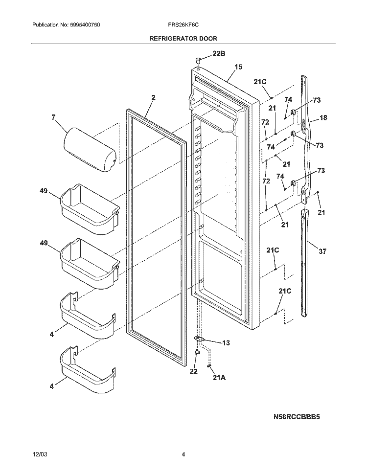 REFRIGERATOR DOOR Diagram and Parts List for FRS26KF6CB3  Frigidaire Refrigerator