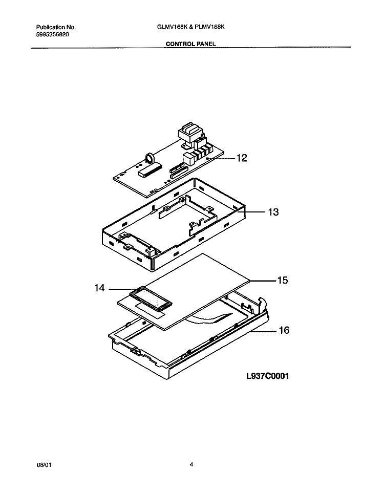 CONTROL PANEL Diagram and Parts List for GLMV168KQ1  Frigidaire Microwave