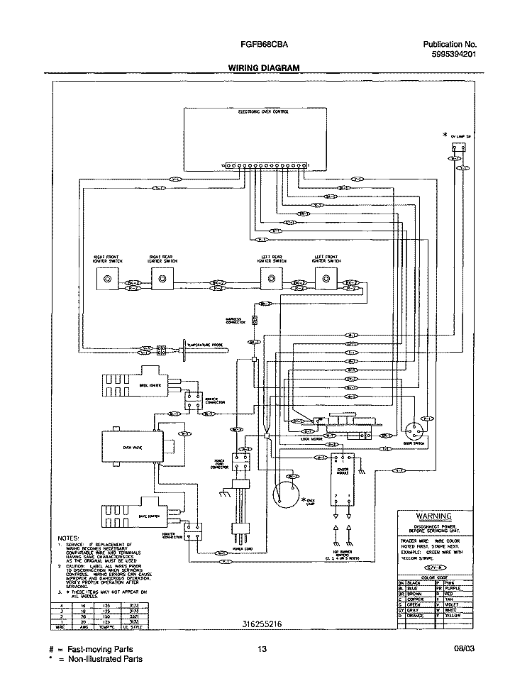 WIRING DIAGRAM Diagram and Parts List for FGFB68CBA  Frigidaire Range