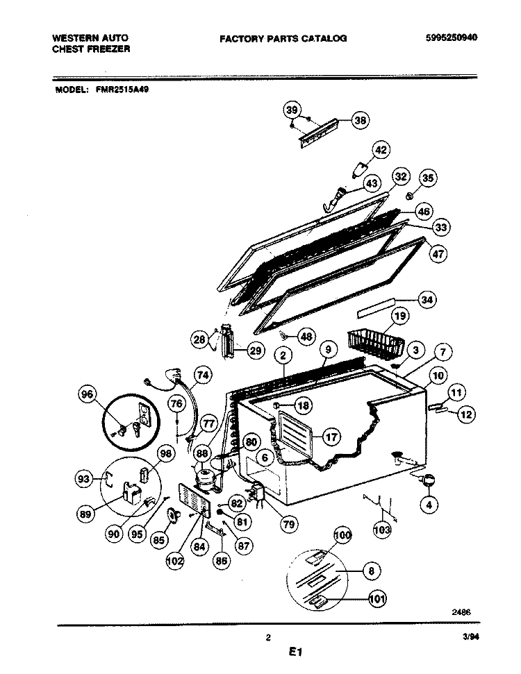 DOOR / CABINET / SYSTEM Diagram and Parts List for FMR2515A49  Frigidaire Freezer