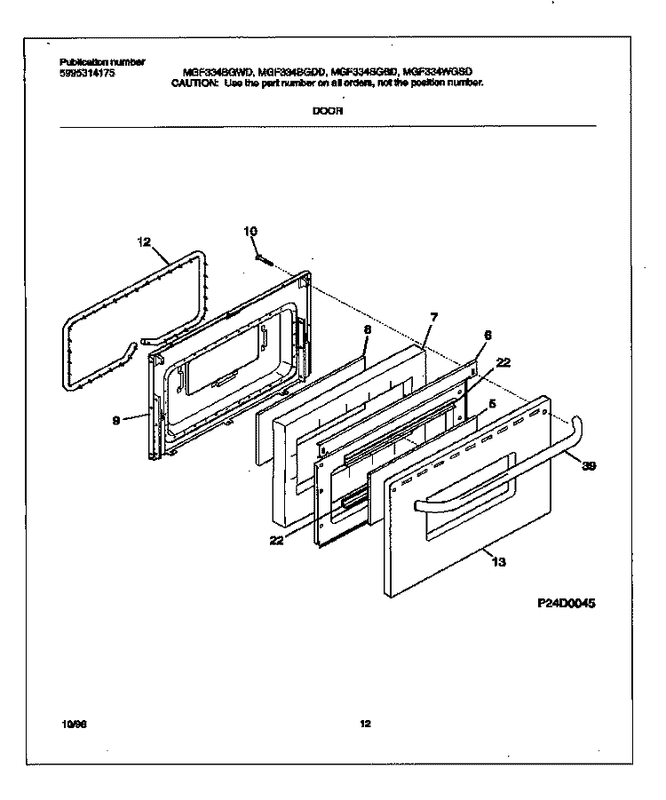 DOOR Diagram and Parts List for MGF334WGSD  Frigidaire Range