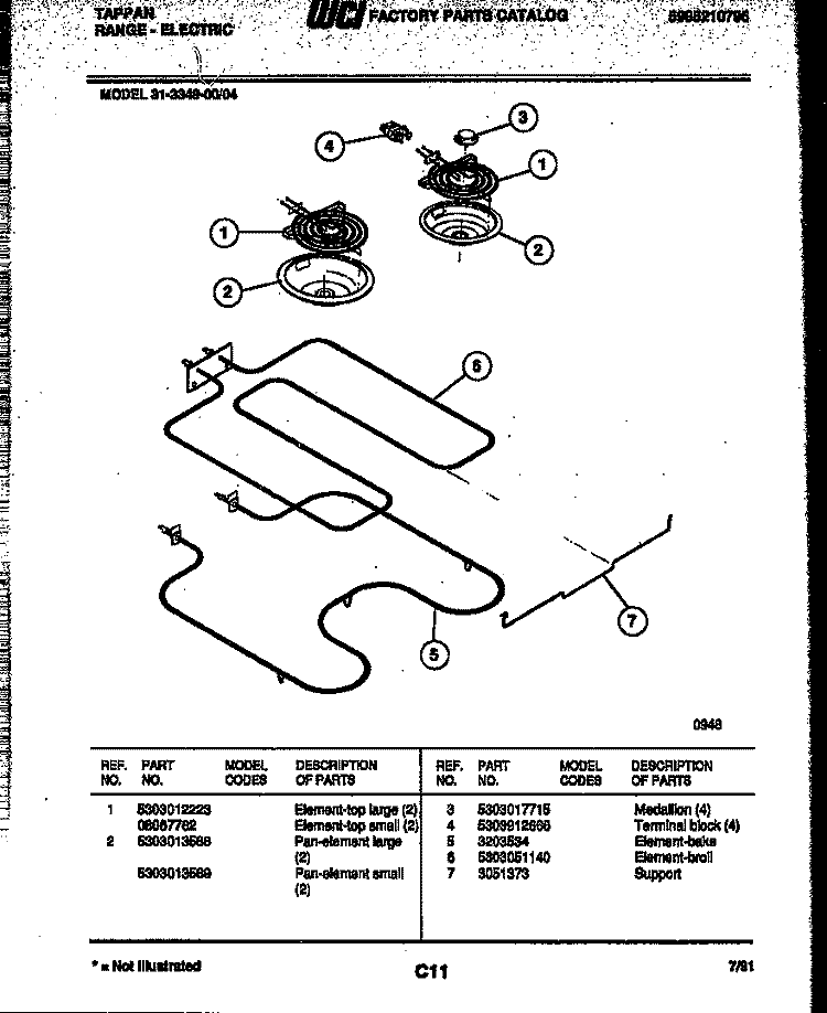 BROILER PARTS Diagram and Parts List for 31-3349-23-04  Tappan Range