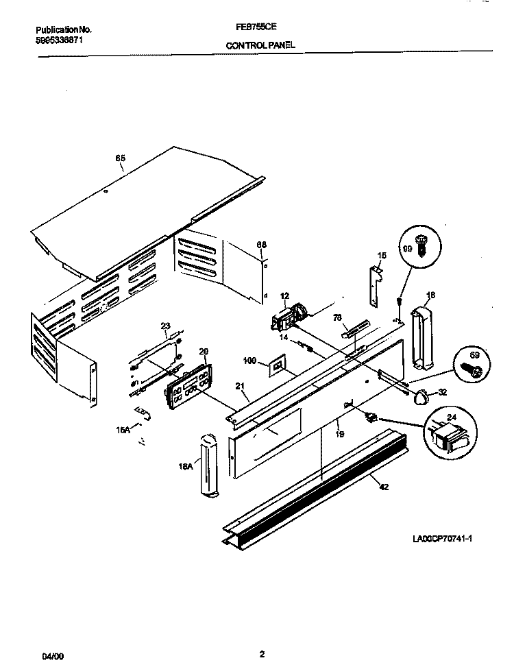 CONTROL PANEL Diagram and Parts List for FEB755CESH  Frigidaire Wall Oven