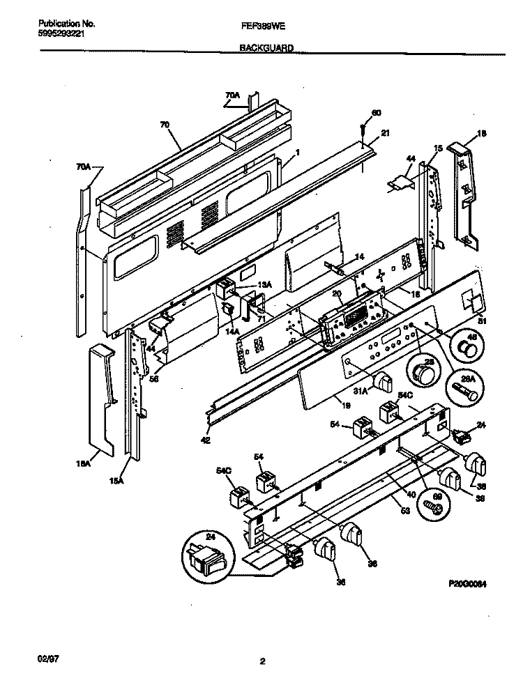 BACKGUARD Diagram and Parts List for FEF389WESD  Frigidaire Range