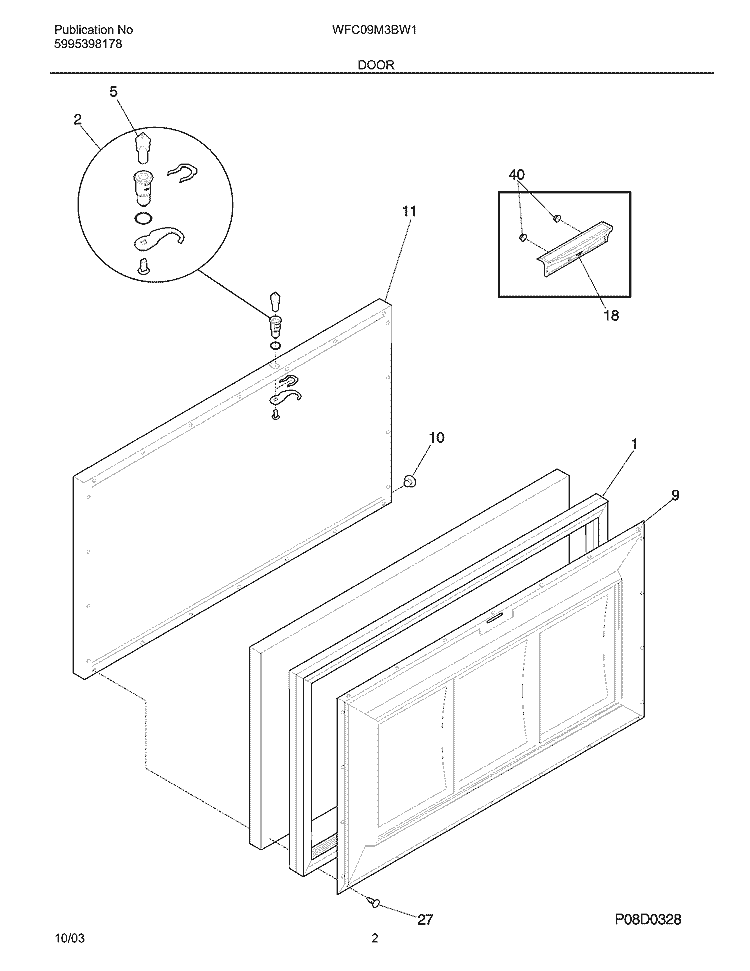 DOOR Diagram and Parts List for WFC09M3BW1  Westinghouse Freezer
