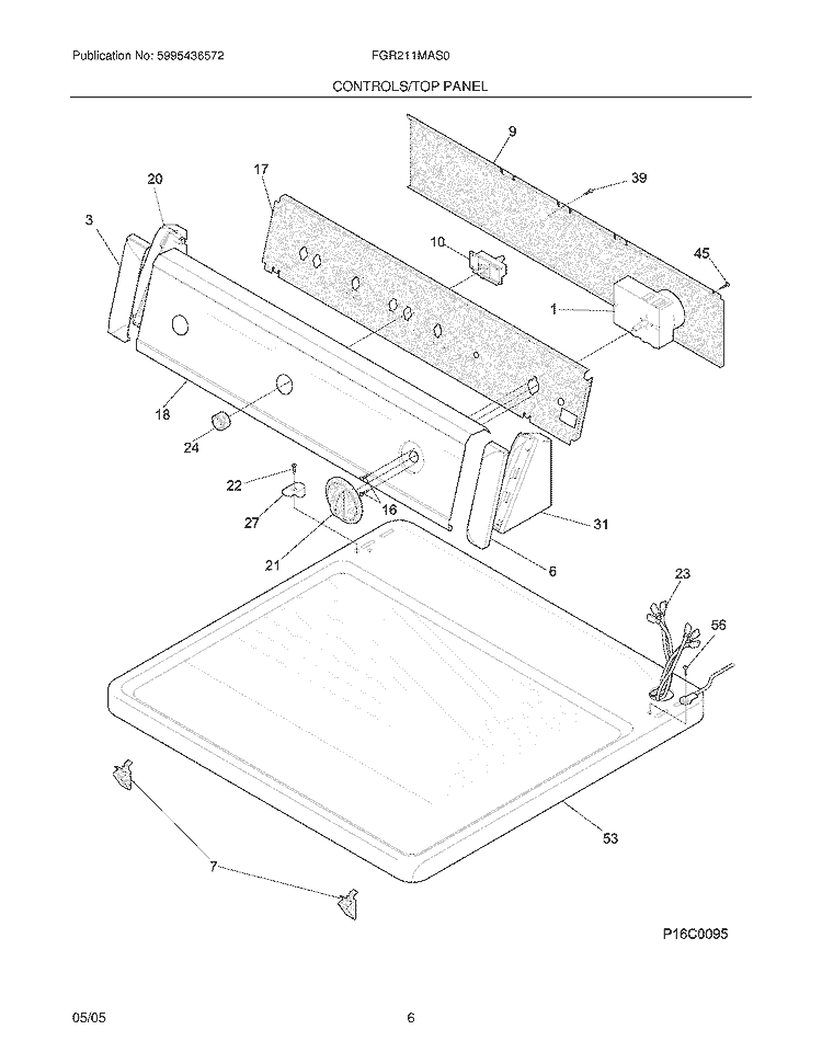 CONTROLS / TOP PANEL Diagram and Parts List for FGR211MAS0  Frigidaire Dryer