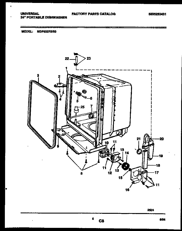 TUB AND FRAME PARTS Diagram and Parts List for MDP632RBR0  Frigidaire Dishwasher