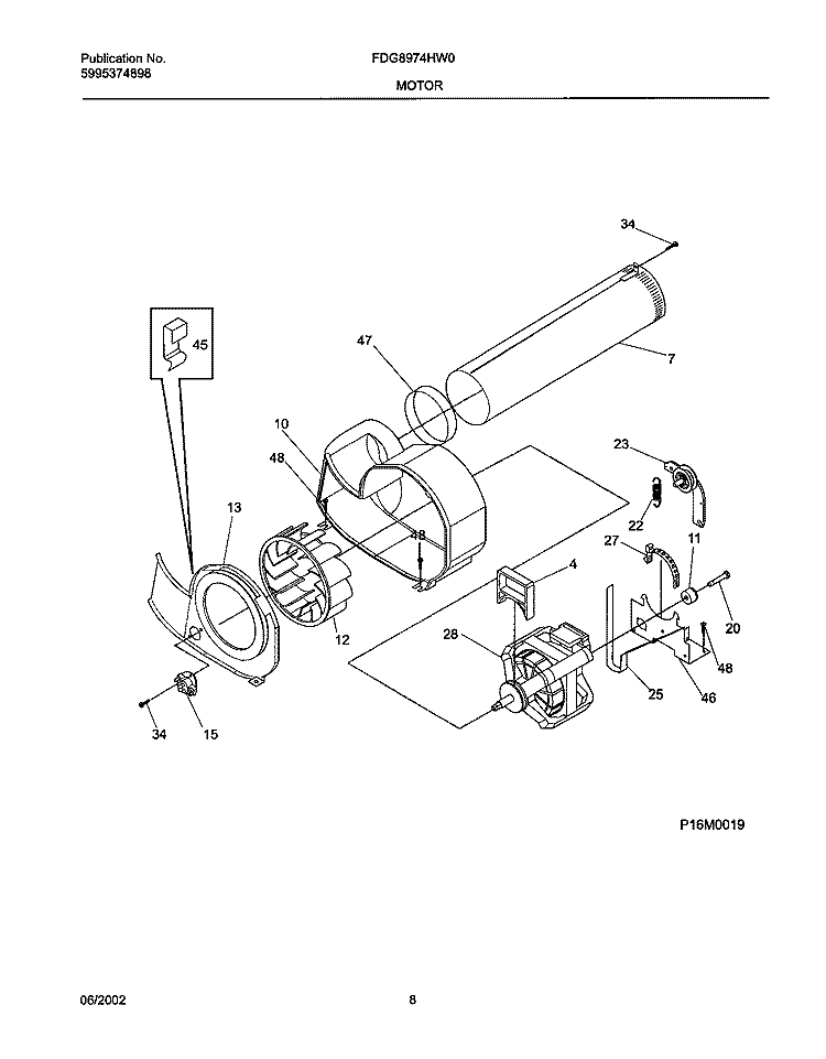 MOTOR, BLOWER Diagram and Parts List for FDG8974HW0  Frigidaire Dryer