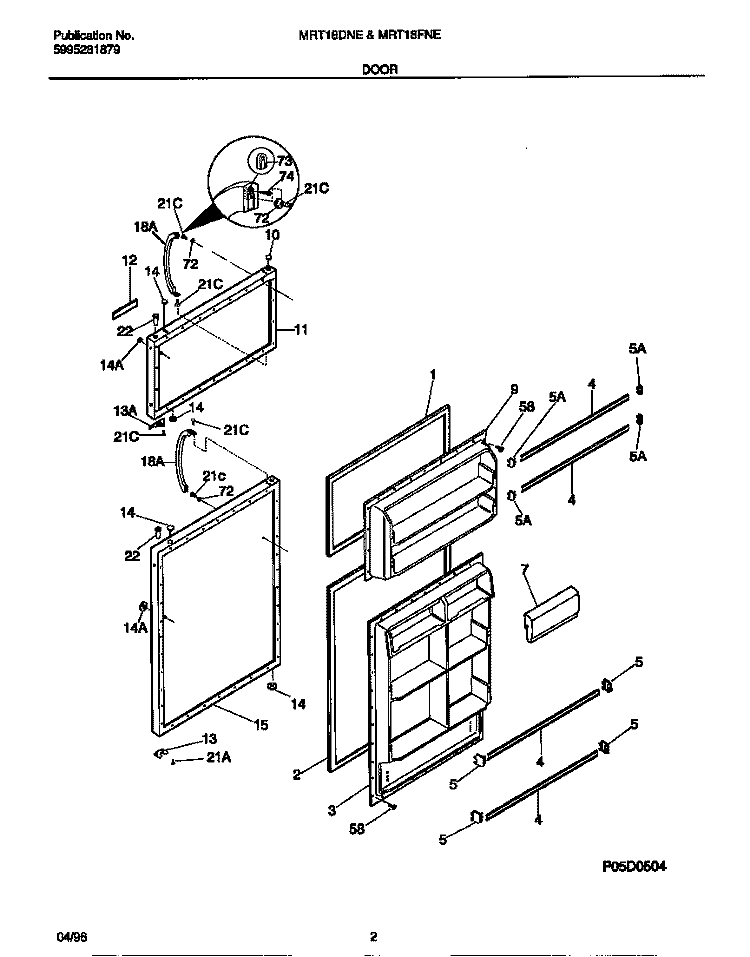 DOOR Diagram and Parts List for MRT18DNED0  Frigidaire Refrigerator