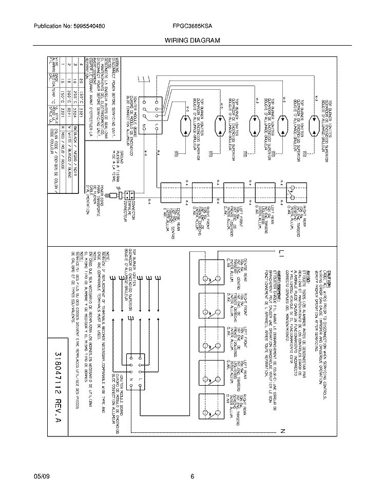 WIRING DIAGRAM Diagram and Parts List for FPGC3685KSA  Frigidaire Cooktop