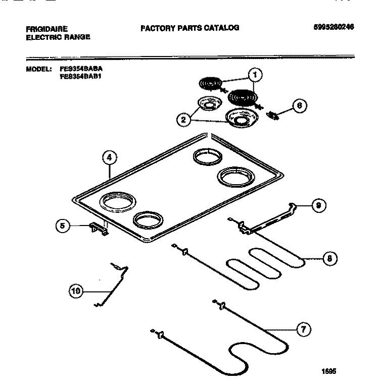 TOP Diagram and Parts List for FES354BABC  Frigidaire Range