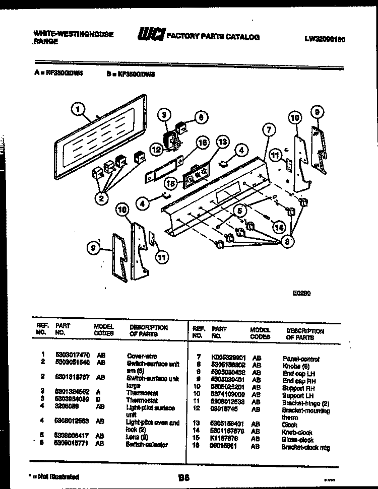 CONTROL PANEL Diagram and Parts List for KF350GDD4  Frigidaire Range