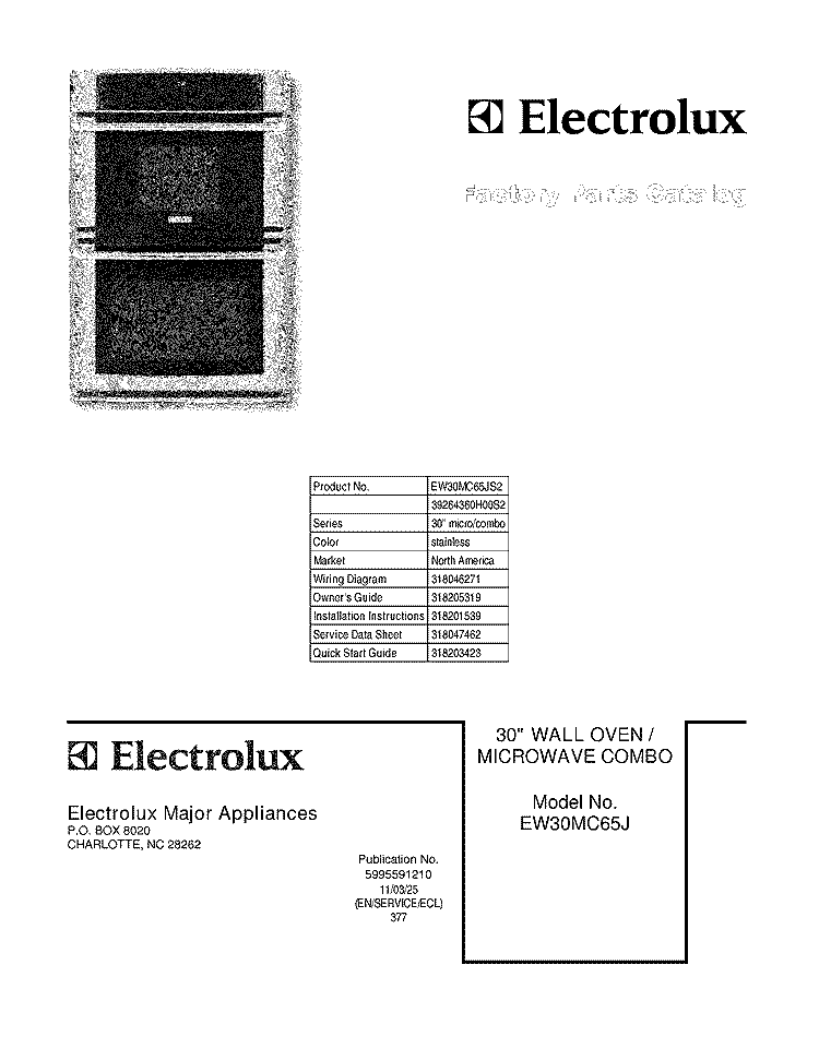 COVER Diagram and Parts List for EW30MC65JS2  Electrolux Microwave Oven Combo