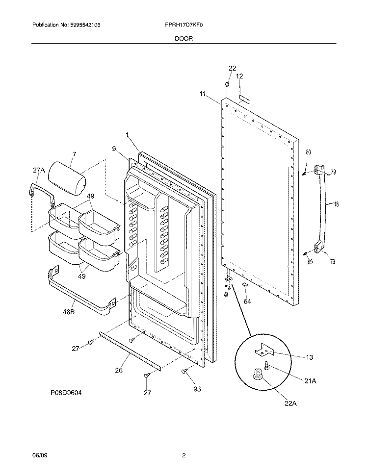 DOOR Diagram and Parts List for FPRH17D7KF0  Frigidaire Refrigerator