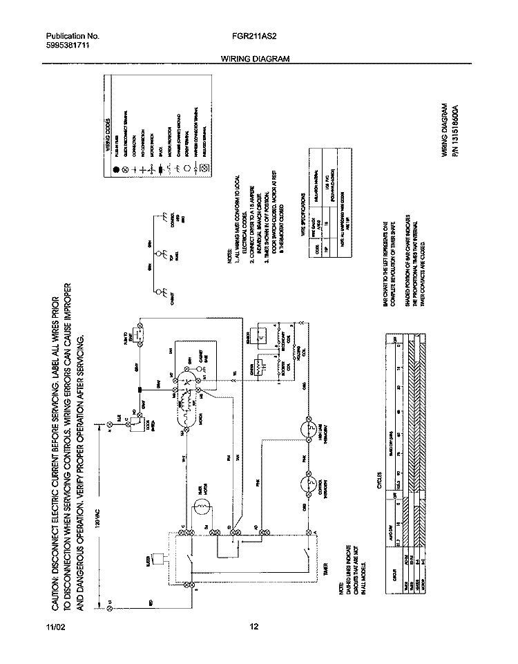 WIRING DIAGRAM Diagram and Parts List for FGR211AS2  Frigidaire Dryer