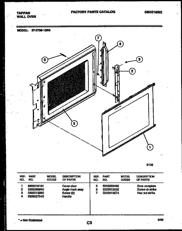 UPPER OVEN DOOR PARTS Diagram and Parts List for 57-2709-00-06  Tappan Microwave Oven Combo