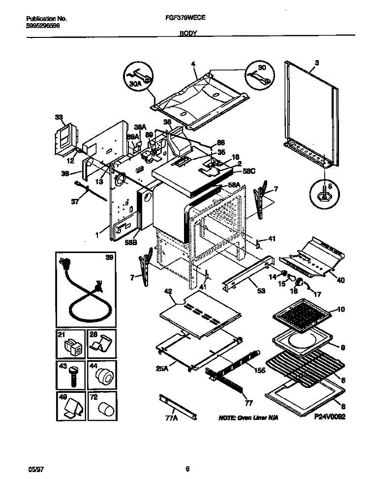 BODY Diagram and Parts List for FGF379WECE  Frigidaire Range
