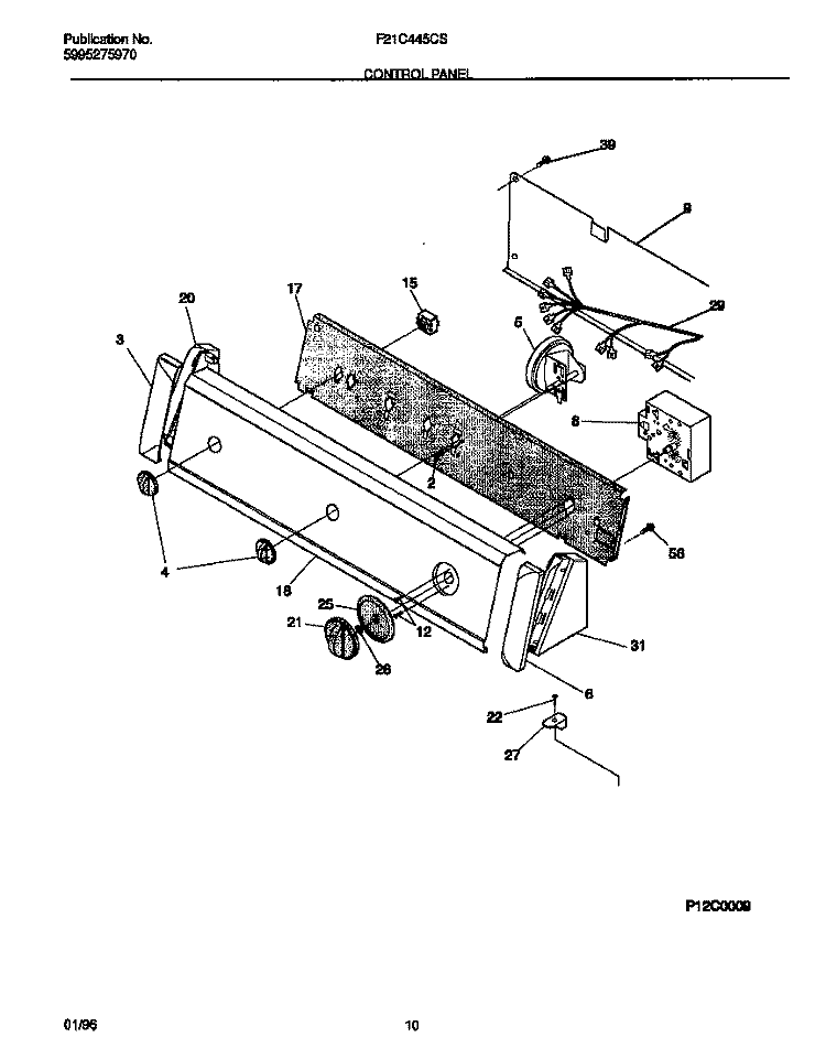 CONTROL PANEL Diagram and Parts List for F21C445CS2  Frigidaire Washer